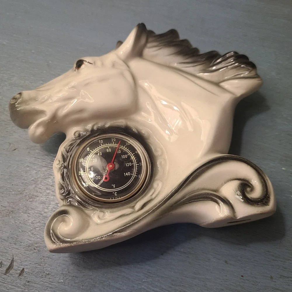 1950's Ceramic Horse‎ Head Figurine Equestrian Decorative Thermometer Japan 5
